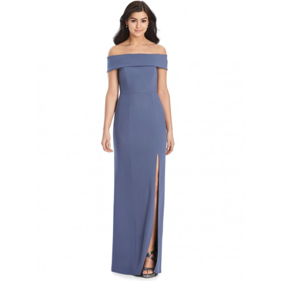 Dessy Collection Dresses & Skirts - DESSY 3030 CUFFED OFF-THE-SHOULDER TRUMPET GOWN Silverstone Blue Gray Sz 18 New